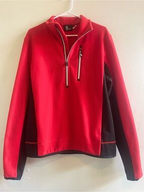 Moncler Red and Black Half-Zip Fleece Jacket